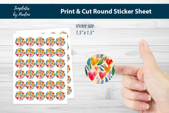 Bullet Journal Heart Round Sticker Sheet Graphics and Print Templates