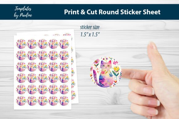 Cute Summer Cat Round Sticker Sheet: Graphics and Print Templates Review