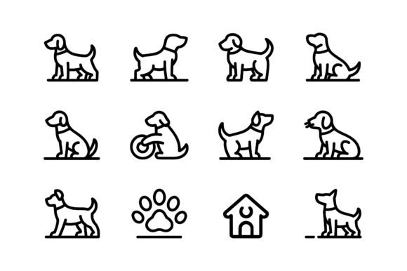 Dog Pet Line Art Vector Icon Set: A Modern Design Asset for Creative Projects