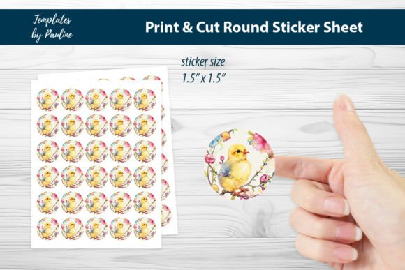 Easter Chick Round Sticker Sheet Graphics and Print Templates Review