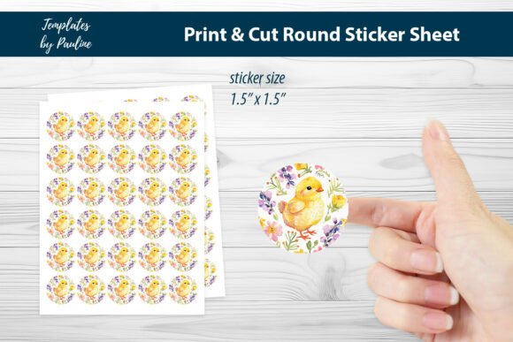Flower Easter Chick Round Sticker Sheet Graphics Print Templates