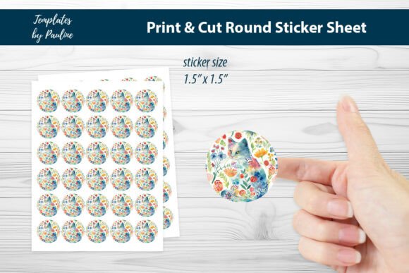 Flower Summer Cat Round Sticker Sheet