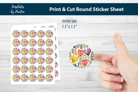 Gift Heart Round Sticker Sheet Graphics and Print Templates