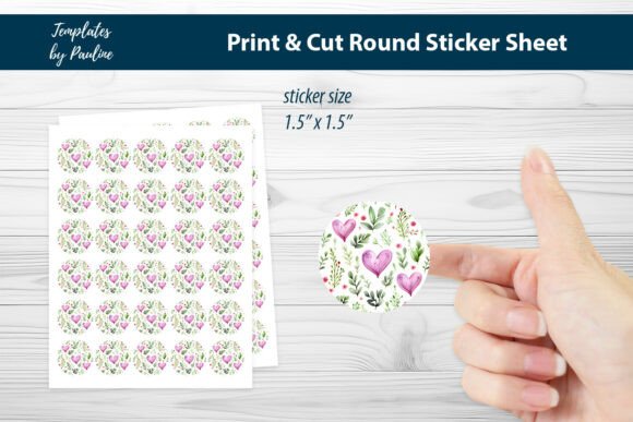Handmade Heart Round Sticker Sheet: Graphics and Print Templates