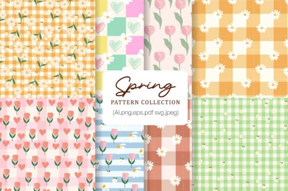 Spring Pattern Background Set Graphics for Crafts & Blogs