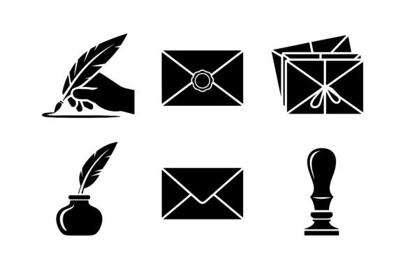 Vintage Mail Quill Pen Vector Silhouette Graphics and Icons