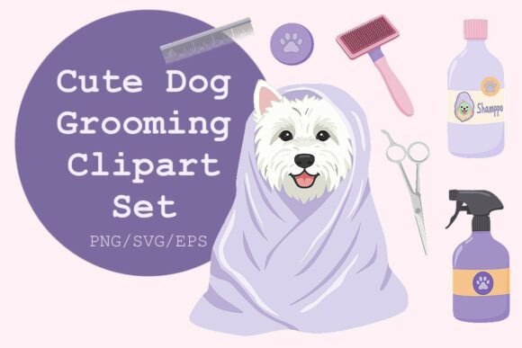 Westie Dog Grooming Vector Set Graphics and Illustrations