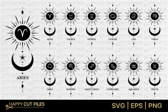 Zodiac Sign Celestial Magic Mystical Svg Graphics and Illustrations Review
